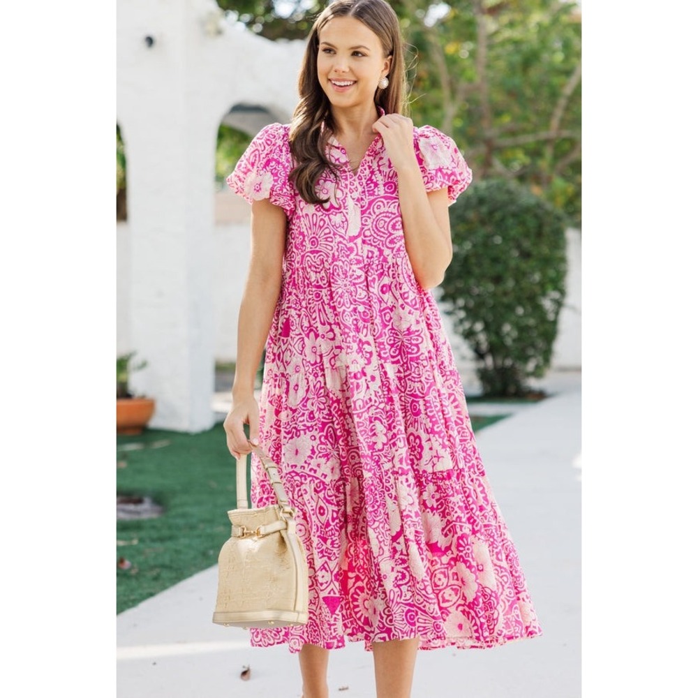 Shop The Mint Perfect For You Fuchsia Floral Button Down Midi Dress Medium